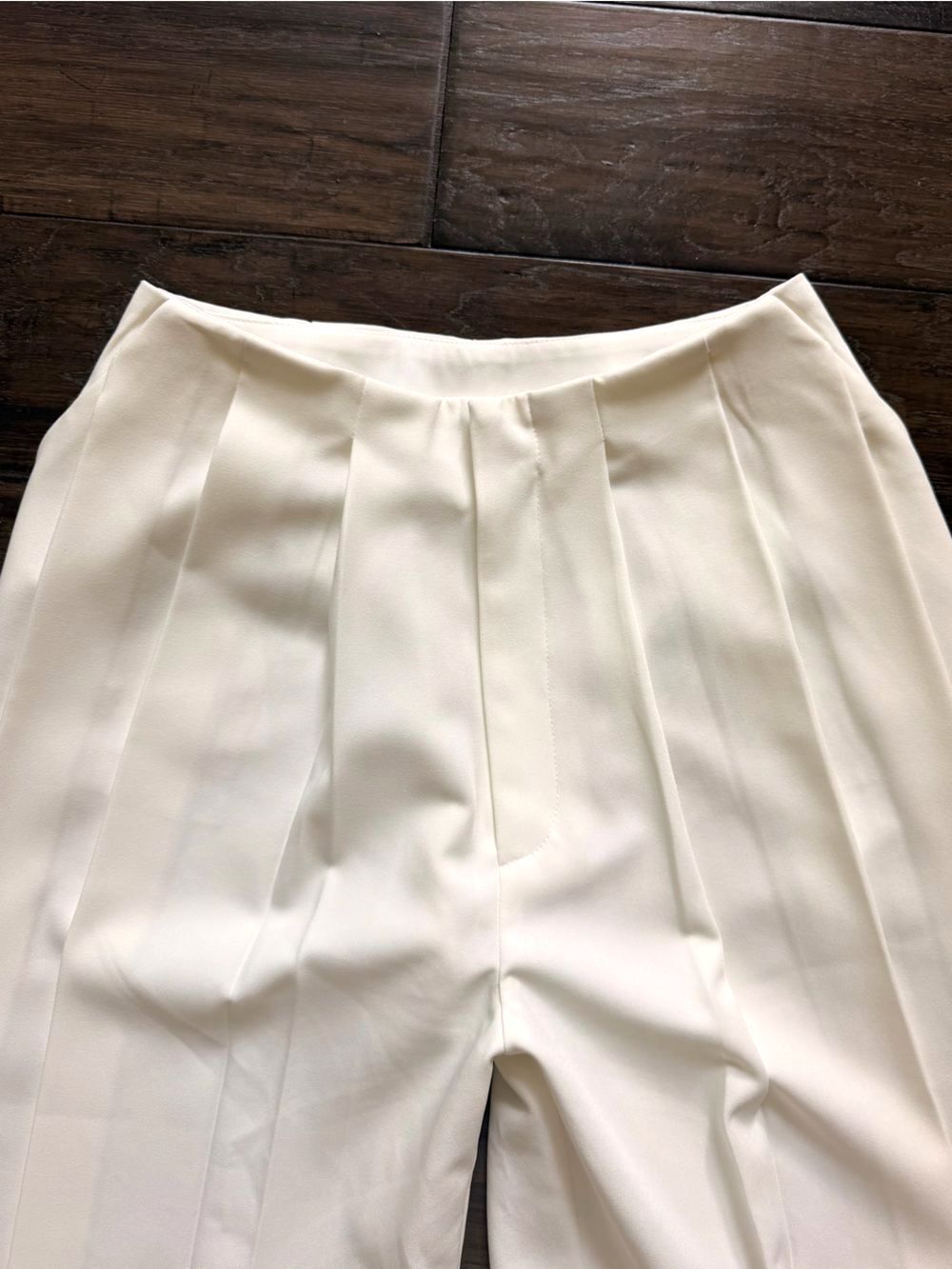 COMMENSE Super Pleat High Waisted Wide Leg Ivory Trouser Pants Sz S - Picture 2 of 2